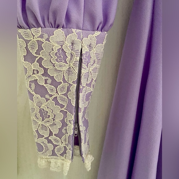 Adorable Vintage 70s Priscilla Presley Style Maxi Dress Lilac Lace - Picture 5 of 5